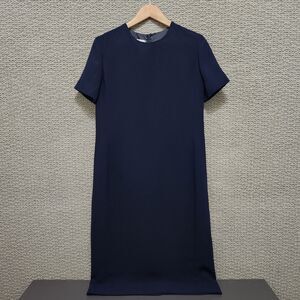 HENRY-LEE Women's Navy Blue Sheath Short Sleeve Career Midi Shift Dress Size 12